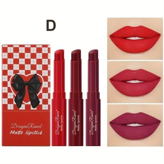 Easy-to-Color Lipstick Crayon Lipstick 3pcs Small Set Box Matte Velvet Airy Lipstick Pen Cosmetic Set Gift Box Lipstick Not Easy to Fade