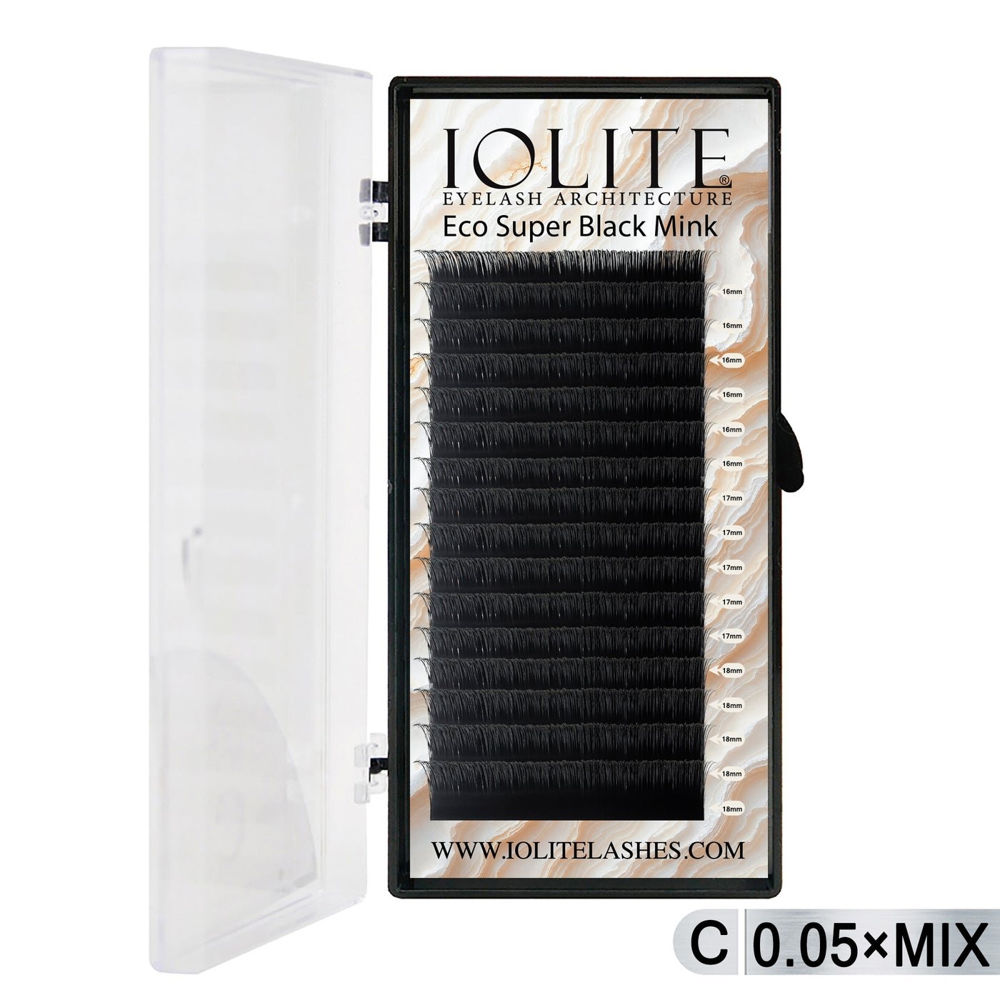 Iolite Super Black Mink Lash Extension – C Curl 0.5T Mix (6mm–15mm) | Premium Black Mink Eyelash Extension Tray for Lash Artists ISBMC5T - Mix2