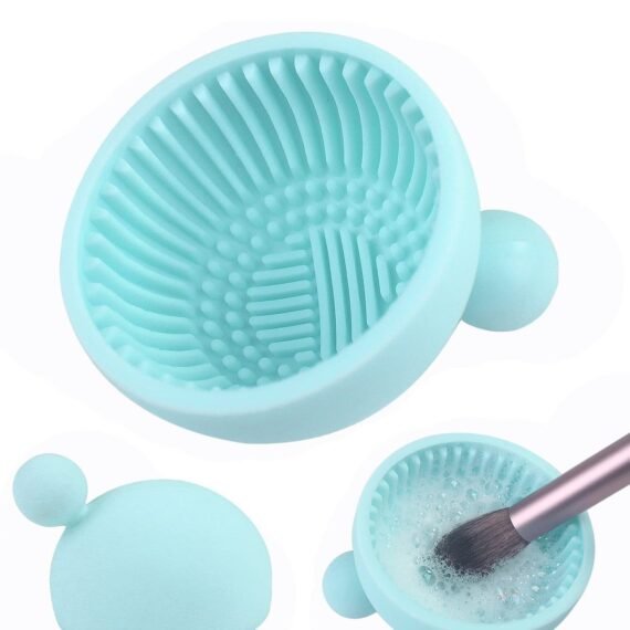Makeup Brush Cleaner Mat, 1Pcs Silicone Makeup Cleaning Brush Scrubber Mat, Portable Cleaning Washing Tool for Cosmetic Brush Blue