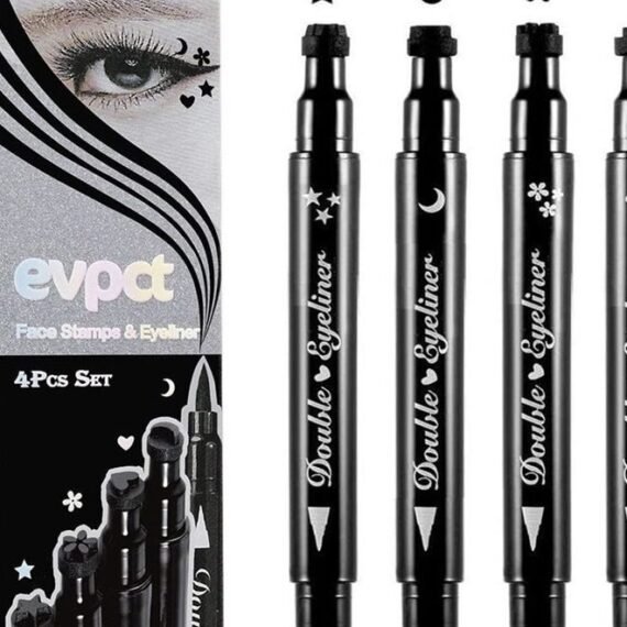 4in1 Star Flowers Hearts Moon Face Makeup Stamps Eyeliner Stamps Shapes Makeup Set Black Colored Liquid Winged Eyeliner Stamp Wingliner Waterproof Star Eye Liner Wing Eyeliner Stamp Figures Tool