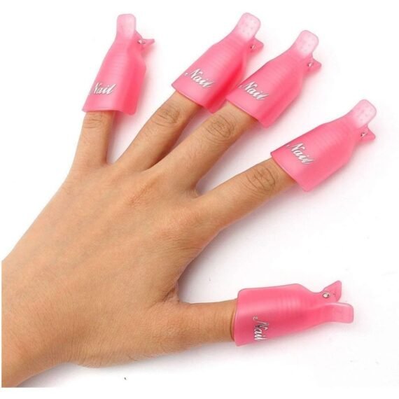 ORiTi 10PC Plastic Acrylic Nail Art Soak Off Cap Clip UV Gel Polish Remover Wrap Tool (PINK)