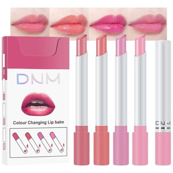 4 pk Mini Color Changing Change Lipstick Sets PH Lip Balm Kit,DNM Litte Smoke Tube Red Lipstick Moisturizing Lip Stain Long Lasting Waterproof for Women labiales matte larga (A-Set05)