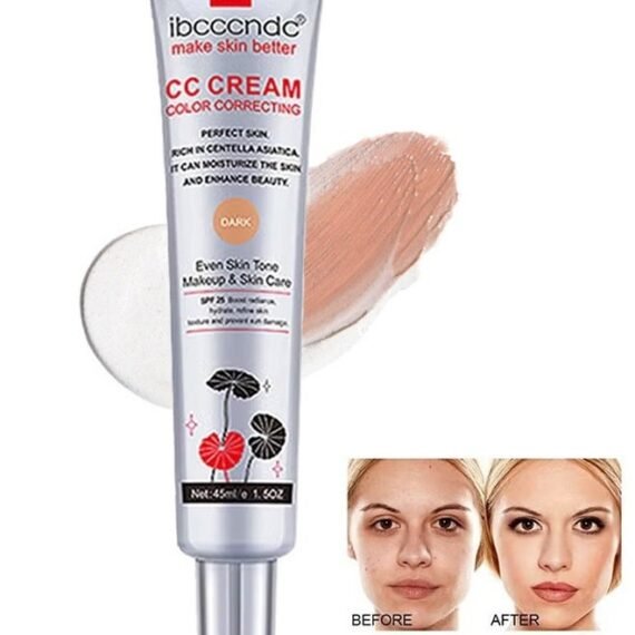 CC Cream Color Correcting with Centella 45ml, Multi-Purpose Skin Tone Adjusting CC Cream Concealer, SPF 25 Sunscreen Moisturizing Pre-Makeup Primer, Coverage Lightweight Foundation, Even Skin Tone (Dark)