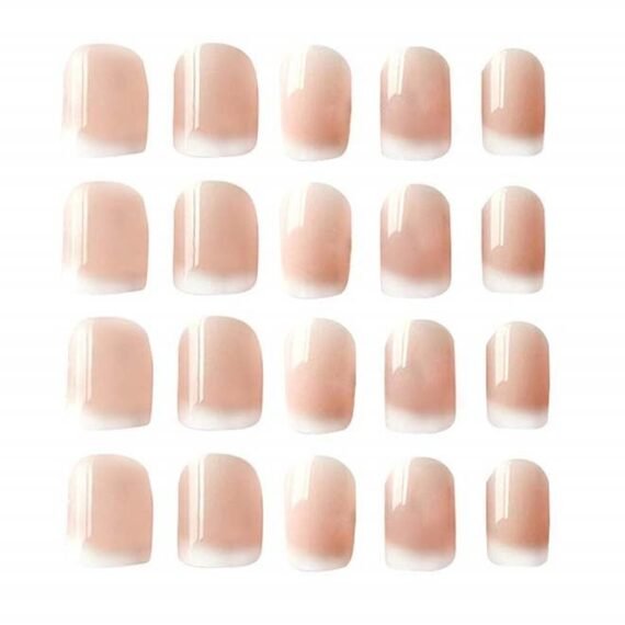 24-Piece False Nails French Press On Nails Acrylic Full Cover Medium Length Glossy Tips Sets Nude Color For Women And Girls