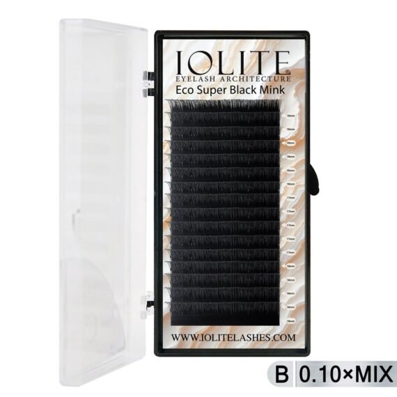 Iolite Super Black Mink Lash Extensions – B Curl 0.10T Mix (6mm–15mm) | Premium Black Mink Eyelash Extension Tray for Lash Artists ISBMB10T