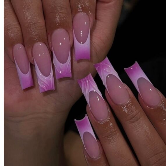 24pcs Long Square Shape Nails French Stripe Press On Nails Acrylic Nails Fake Nails Artnail Tips Acrylic Nails 3d Perfect For Everyday Wear