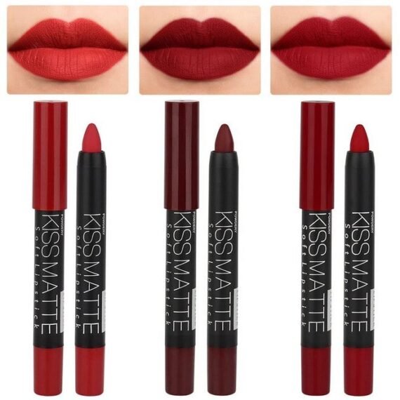 Dnm 3Pcs Dark Ruby Deep Red Matte Lipstick And Lip Crayon Sticks Liner Pencil Set Red Matte Lip Liner And Liquid Stay On Lipstick 10&11&18