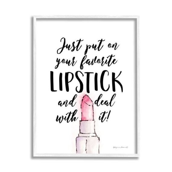 Favorite Lipstick Deal with It Phrase Cosmetic Fashion, Designed by Stephanie Workman Marrott White Framed Wall Art, 11 x 14
