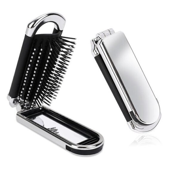 Foldable Hair Comb with Mirror, Travel Collapsable Pocket Size Brush Mini Hair Brush, Air Cushion Massage Comb, Hair Styling Tools for Gym,Trip,Purse,Swimming (Removable Mirror)