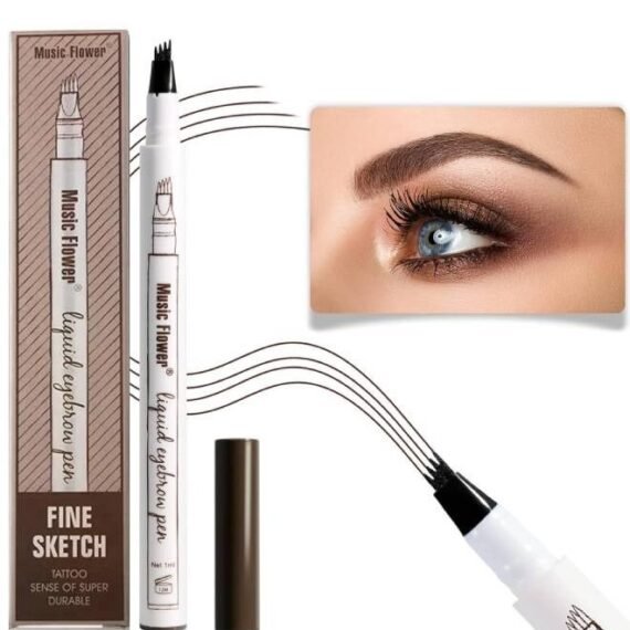 Liquid Eyebrow Pen Eyebrow Pencil Waterproof Smudge Proof Long Lasting Fine Sketch Brow Pen with 4 Micro Fork Tip Liquid Tattoo Microblading Eyebrow Pen Brow Ink Gel Chestnut 01