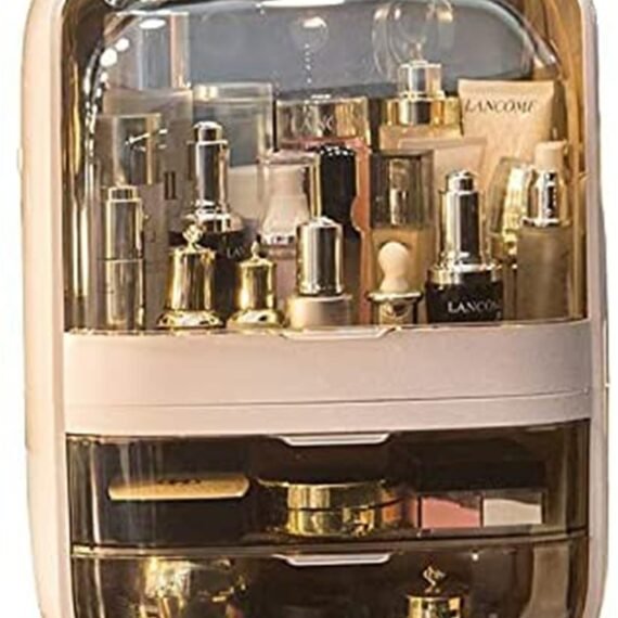 Makeup Organizer Cosmetic Storage Box Holder Portable Dust WaterProof with Cover (Pink)