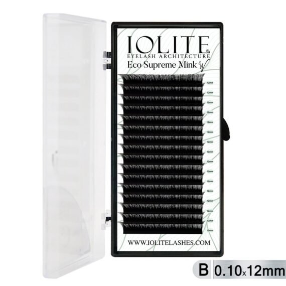 Iolite Eco Supreme Mink W Lashes B Curl – 0.10T Mix & 6mm–15mm | Pre-Fanned Volume Lash Extension Trays for Professional Lash Artists ISMWB10T - 12MM