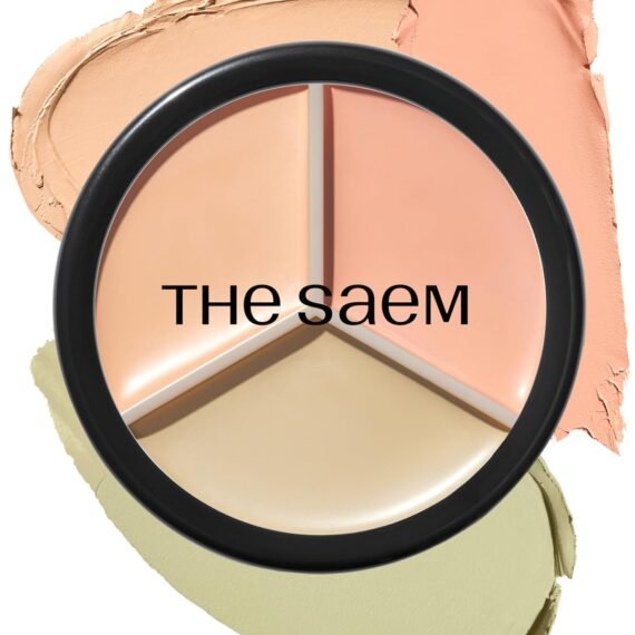 THESAEM Cover Perfection Triple Pot Concealer - 03 Correct Up Beige for Red Tone & Dark Circles - 3-Color Multi Concealer Palette for Light Skin Tones 13-21 - Korean Makeup with Sweet Almond Oil