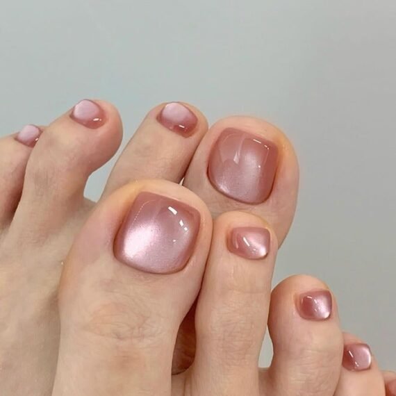 24 Pcs Fake Nails - Press Nails - French foot Nails - Light Pink Foot Nails - Shiny Cat's Eye Foot Armor - Fake Nail Patch