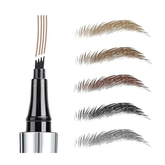 5 Colors Hair-like Strokes Eyebrow Pen, Mimics Natural Eyebrow Liquid Microfilling, Eye Brow Makeup by “Linble” (#4 Black)