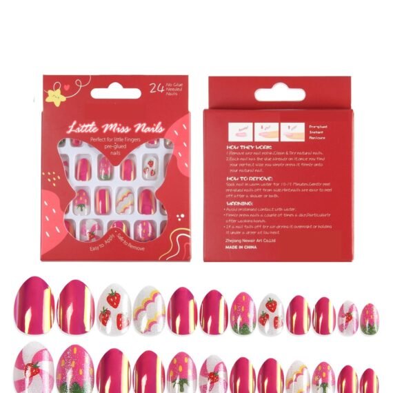 24Pcs Kids Press-On Nails – Glitter Rainbow Gradient Short False Nails with Pre-Glued Full Cover, Cute & Safe Nail Art Kit for Little Girls