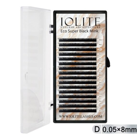 Iolite Super Black Mink Lash Extension – D Curl 0.5T Mix (6mm–15mm) | Premium Black Mink Eyelash Extension Tray for Lash Artists ISBMD5T - 8MM