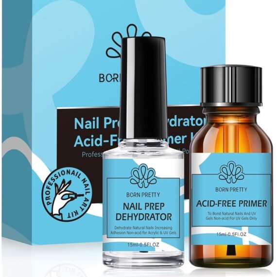 BORN PRETTY Nail Dehydrator and Primer Set, Acid Free Natural Nail Prep Dehydrate & Nail Bond Primer Set Fast Air Dry for Gel Nail Polish and Acrylic Powder Nail Supplies Set 0.5oz
