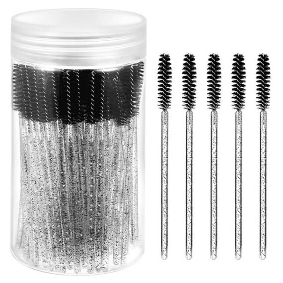 100 PCS Disposable Eyelash Brush,Crystal Eyelash Brush, Mascara Stick Brush Set - Eyelash Makeup Accessories - for Eyelash Extensions and Eyebrow Brush with Container (Black)