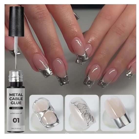 Metallic Gel Nail Polish, Matel Cable Nail Gule  Painting Drawing UV Gel Polish, DIY Design Creative Gel Polish Painting Drawing Nail Design Gel for Nail Art Silver  Color 5ml