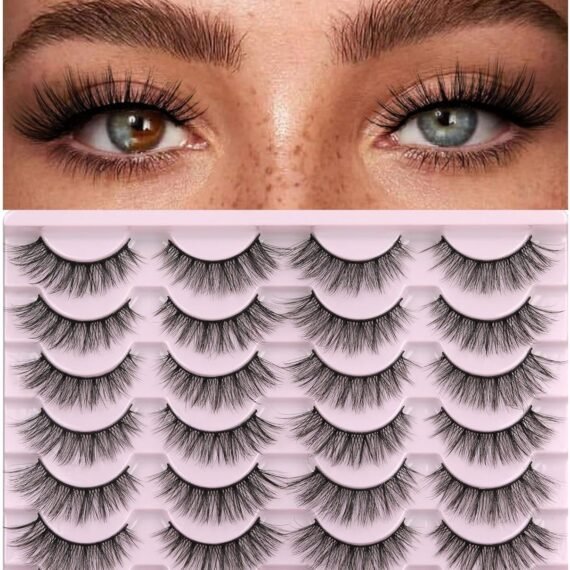 14 Pairs False Eyelashes, 14mm Faux 3D Mink Lashes Natural Look Cat Eye Wispy Lashes Pack, Lash Extension Kit to 14mm.