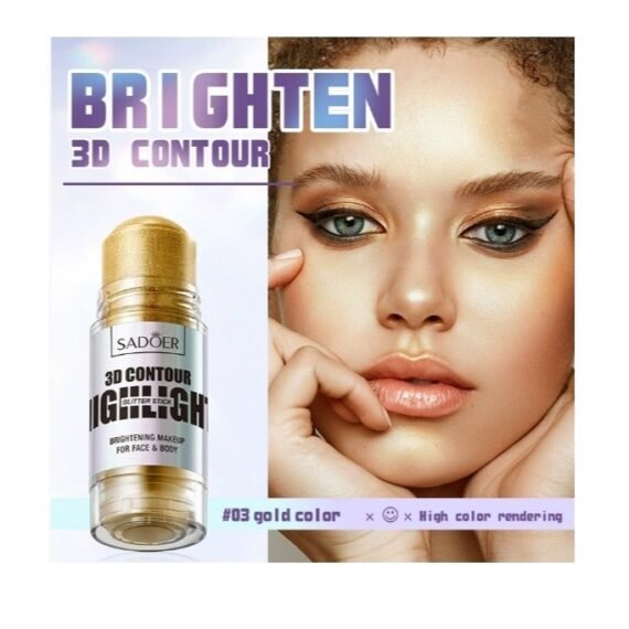 Highlighter Makeup Stick 3D Countour Shimmer Cream Highlighter for Face Body, Natural Light Face Highlighter & Luminizers, Brightening Cream Highlight, Face Body Glow Makeup Gold Color