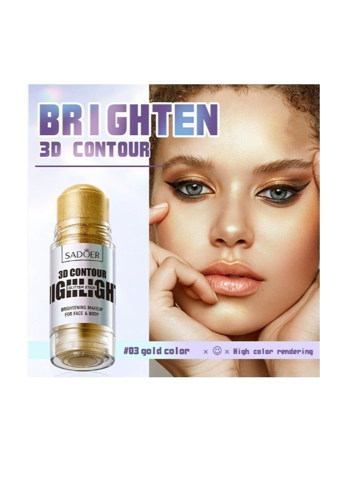 Highlighter Makeup Stick 3D Countour Shimmer Cream Highlighter for Face Body, Natural Light Face Highlighter & Luminizers, Brightening Cream Highlight, Face Body Glow Makeup Gold Color
