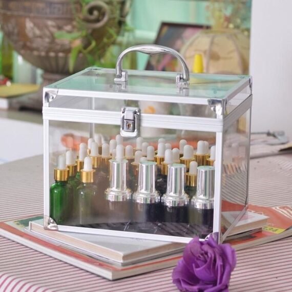 Big Size Clear Portable Acrylic Aluminium Makeup Cosmetic Cases, Box Cases Organizer with Lock Alloy Cosmetics Bag, Case Make-up