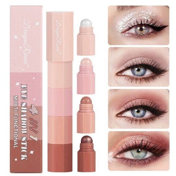 Eye Shadow Stick-Multi Functional 4 Colors Shadow Stick and Highlighter Makeup 4 in 1 Long Lasting Eyeshadow Pencil (#A)