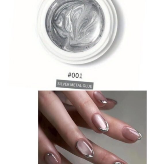 Metallic Gel Nail Polish, Silver Metal Painting Gel for Nail Art Soak off UV LED Glossy Mirror Effect Nail Glue Gel for Home Salon DIY Manicure