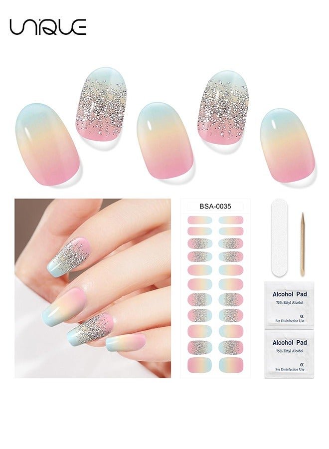 22 Pcs Gel Nail Stickers - Gradient Rainbow Gel Nail Stickers Set - Shiny Nail Stickers - (No UV Lamp Required)