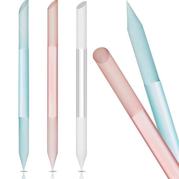 3Pcs Glass Nail Files, Crystal Cuticle Stick，Dual-ended Nail File Cuticle Remover Pedicure Tools for Natural Nails and Cuticles Care(Pink, Blue, Transparent)