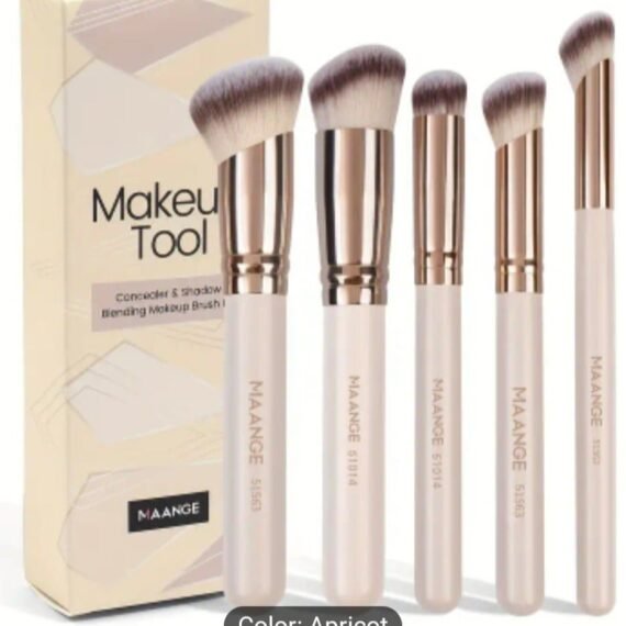 5 Pcs Makeup Brush Set, Includes Blush, Foundation & Counter Brushes- Portable Travel Kit For All Skin Types