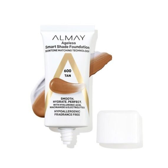 Anti-Aging Foundation, Smart Shade Face Makeup with Hyaluronic Acid, Niacinamide, Vitamin C & E, Hypoallergenic-Fragrance Free, 600 Tan, 1 Fl Oz (Pack of 1)