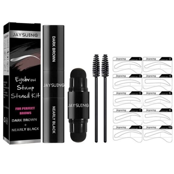 Eye brow Stamp and Eyebrow Stencil Kit Dual-Color - Eye Brow Stamping Kit - Perfect Instant Brows Every Time, Waterproof and Sweatproof, Reusable, For all Eyebrow Shapes (Dark Brown + Nearly Black)