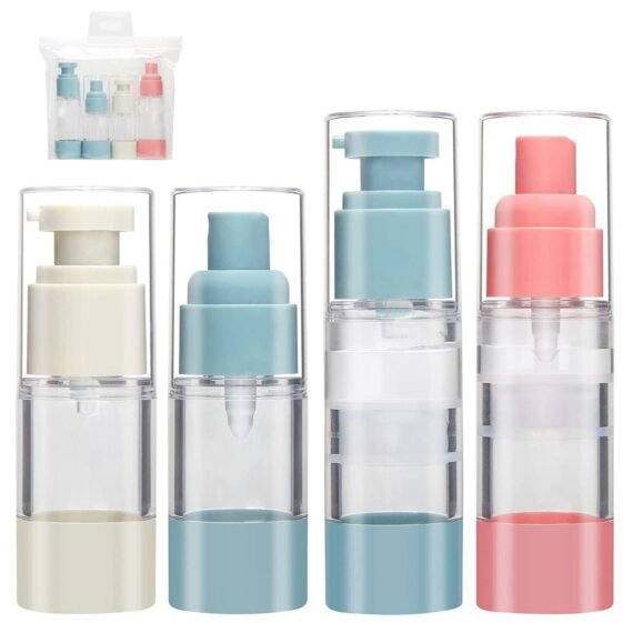 Vacuum Cosmetic Bottles Toiletries, Plastic Airless Cosmetic Containers for Toner and Lotion, Travel Size Toiletry Set with Vacuum Pump Spray Bottles