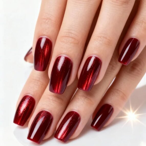 Press On Nails Deep Wine Red Glossy Full Cover 24PCS Reusable False Nail Tips ABS Material Durable Scratch Resistant No UV Needed Salon Quality Nail Extension Coffin Shape DIY Manicure Kit For Wedding Party Photoshoot Work Daily Use