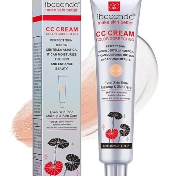 Colour Correcting CC Cream with Centella Asiatica Full Coverage Foundation with SPF 25, Even Skin Tone Makeup and Skin Care, Long Lasting and Hydrating Concealer, Light 45 ml