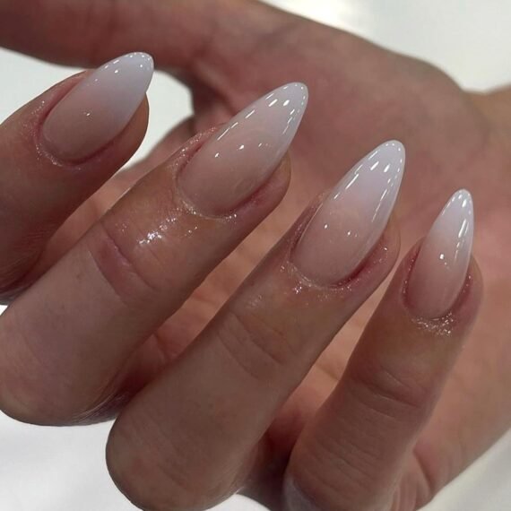 Press On False Nails,24PCS Stylish New Almond-Shaped Nail Art Pieces: Simple Design, Pink And White Gradient Colors, Comfortable To Wear, Durable Material,Fake Acrylic Nails With Glue Kit.