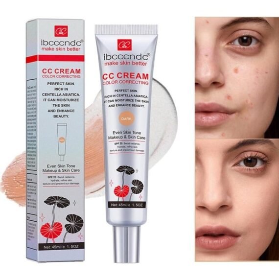 Color Correcting CC Cream,Hydrating CC Cream Foundation with Centella Asiatica Multi-Purpose Pre-makeup Primer Moisturizing Facial Concealer Sunscreen Full-Coverage CC Cream with SPF 25, Dark