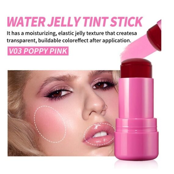 Jelly Blush Stick Blush Cream for Cheeks Eyes Lips Stick for Brightening, Blush in Natural with Waterproof Sweat-Resistant, Nude Makeup Multi-Use Color Stick Creamy Blush 03 POPPY PINK