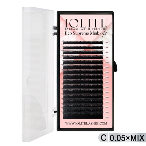 Iolite Eco Supreme Mink Matt Lash Extension Tray C – Curl – 0.5T (6mm–15mm) – Matt Finish, Premium Eco-Friendly Eyelashes for Lash Artists ISMMC5T - Mix1