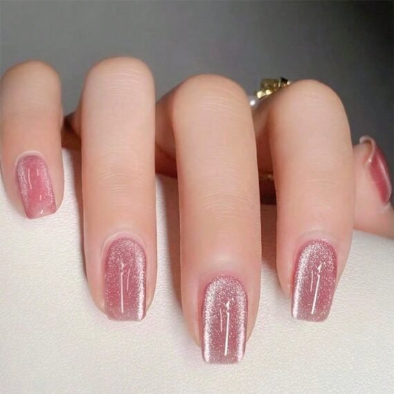 24pcs Reusable Luxury False Nails – Multi-Shape Design – Nude Pink & Gold Mirror – Glue & Tools Included