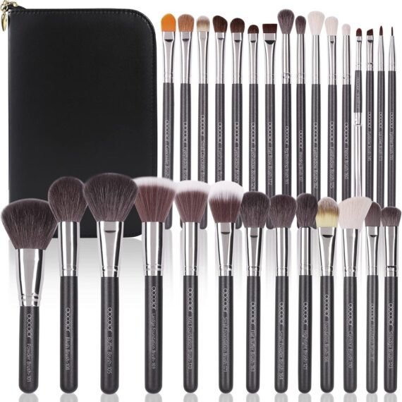 Professional Makeup Brush Set 29Pcs Makeup Brushes Premium Goat Synthetic Fiber Foundation Face Powder Blush Concealer Eyeshadows Make Up Brushes with PU Leather Case