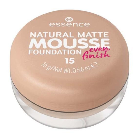 Natural Matte Mousse Foundation | Nude No. 15 Shade | Lightweight Vegan Formula | Medium Coverage | Smooth Matte Finish | Long Lasting | Breathable & Comfortable Wear | 16 g 15