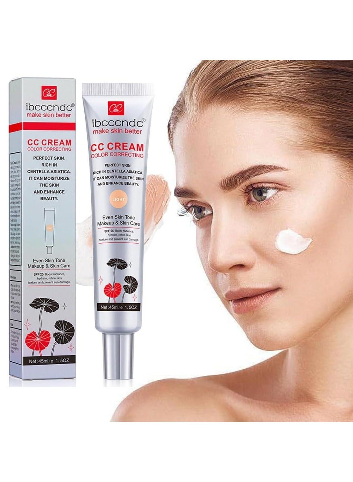 CC Cream Color Correcting with Centella, Multi-Purpose Skin Tone Adjusting CC Cream Concealer, SPF 25 Sunscreen Moisturizing Pre-Makeup Primer, Coverage Lightweight Foundation, Even Skin Tone