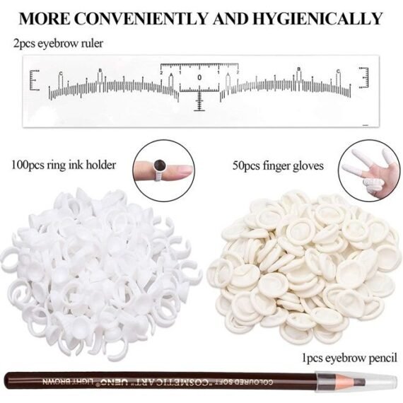 Fenshine Eyebrow Practice Kit, Eyebrow Kit with Blades Pigment Practice Skin Eyebrow Ruler Repair Gel Ring Cup Finger Gloves Pencil